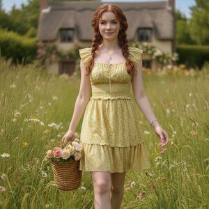 NWT Wild Fable Babydoll Mini Dress L Floral Milkmaid Y2K Coquette Cottagecore